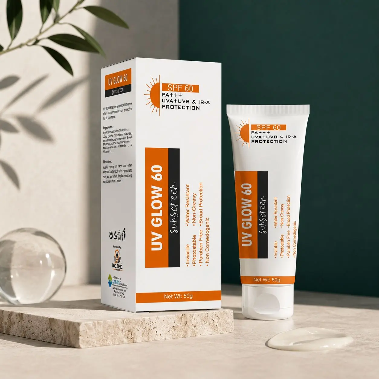 UV Glow 60 Sunscreen by BioZInc Pharma Recommended By Dr Naseem Ullah Dermatologist